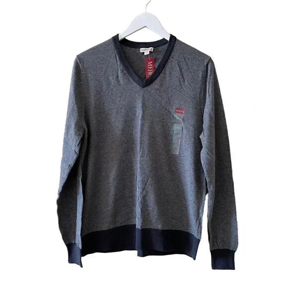 Merona Gray Black V-Neck Cotton Lightweight Soft Cozy Long Unisex Sweater SZ M - Picture 1 of 12